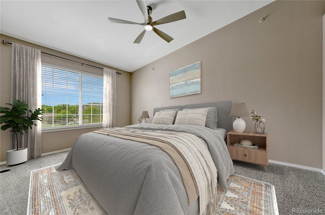 12711 Colorado Blvd Unit 714G, Thornton, CO 80241 - bedroom with carpet flooring, baseboards, ceiling fan, and vaulted ceiling