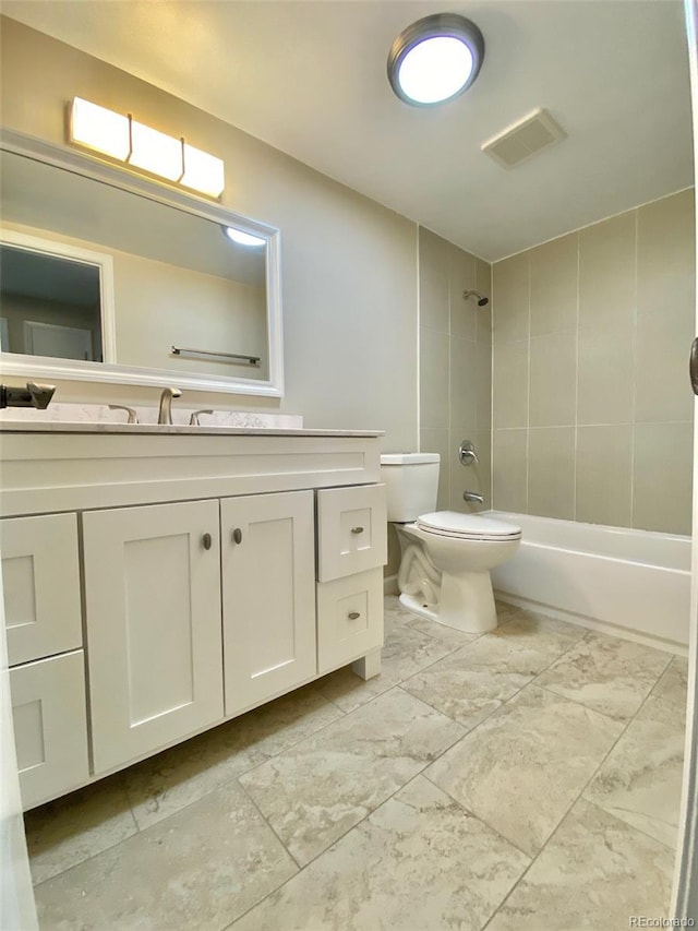 1243 Gaylord St Unit 302, Denver, CO 80206 - bathroom with vanity, shower / tub combination, and marble finish flooring