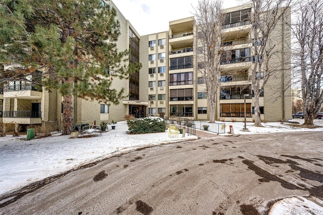 view of snow covered property