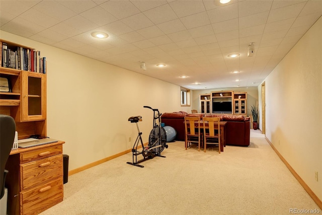 home office featuring light colored carpet