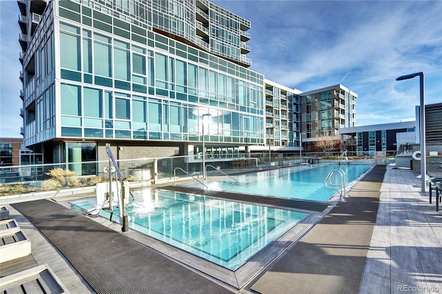 pool with a patio