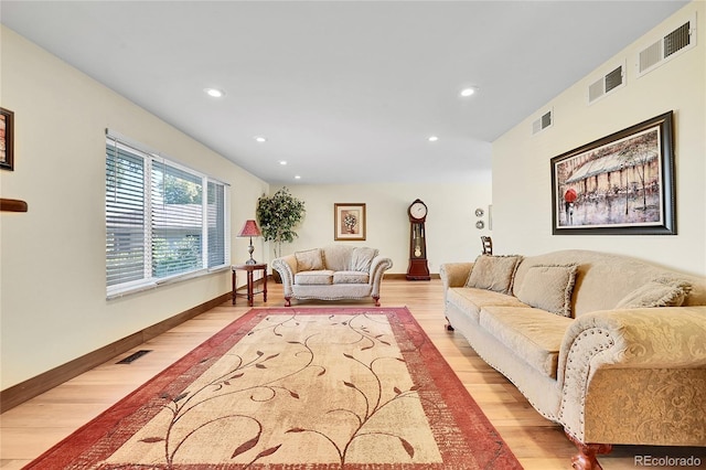 living room featuring light wood-type flooring