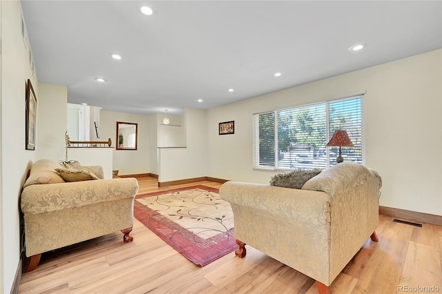 living room with light wood-type flooring