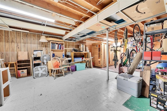 basement with wood walls