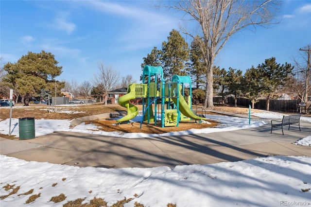 view of snow covered playground