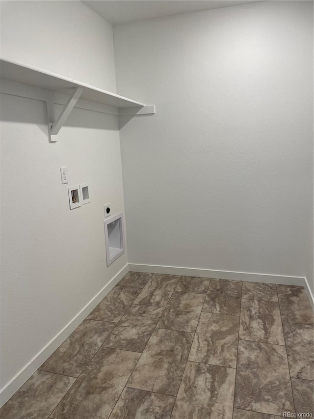 washroom featuring laundry area, hookup for a washing machine, electric dryer hookup, and baseboards