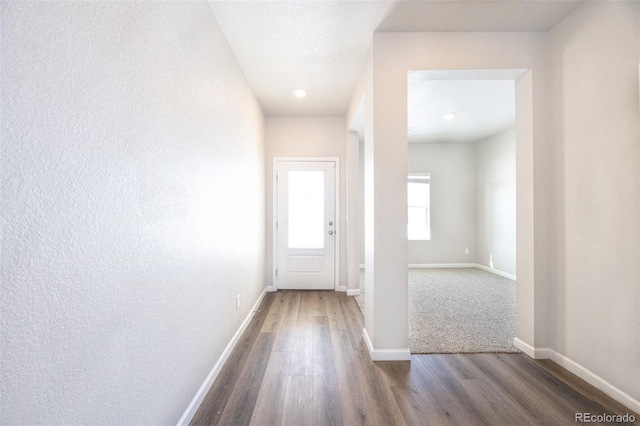 interior space with dark hardwood / wood-style flooring