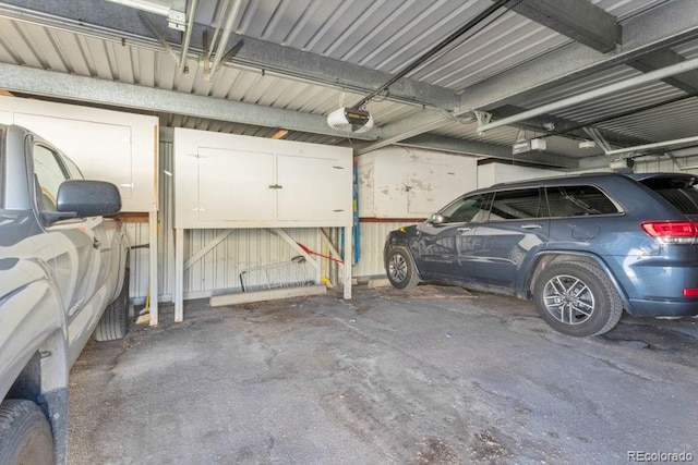 garage with a garage door opener