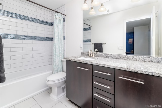 3412 Valentia St, Denver, CO 80238 - full bath with shower / bathtub combination with curtain, vanity, and tile patterned flooring