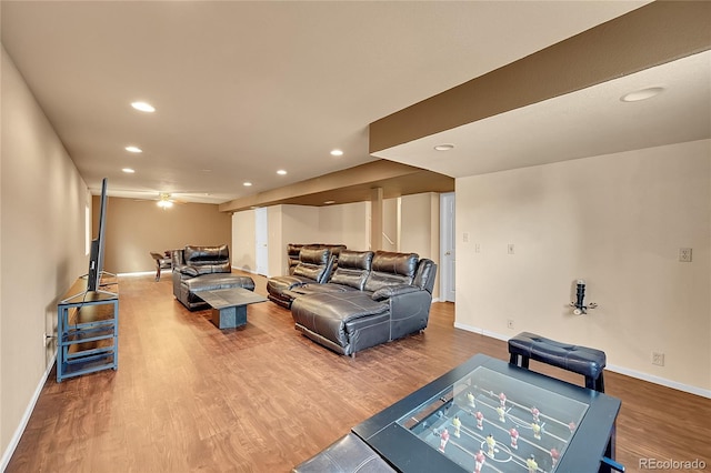 106 Cherry St, Castle Rock, CO 80104 - living room with recessed lighting, wood finished floors, and ceiling fan