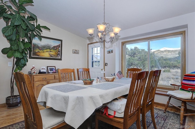 dining room featuring lofted ceiling, dark hardwood / wood-style flooring, and plenty of natural light