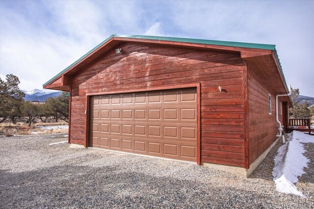 garage with a mountain view