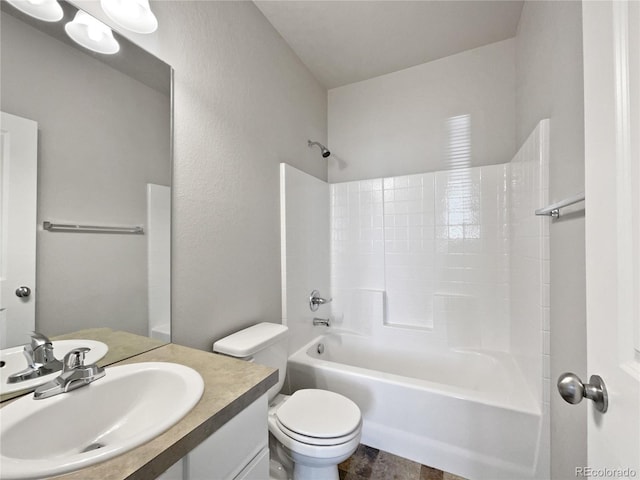 full bathroom featuring toilet, vanity, and bathing tub / shower combination