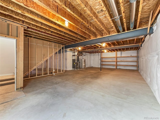 basement featuring water heater