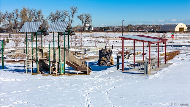 view of dock featuring a playground