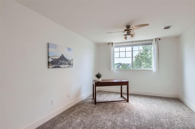 3525 Rinn Valley Dr, Longmont, CO 80504 - carpeted home office featuring a ceiling fan and baseboards