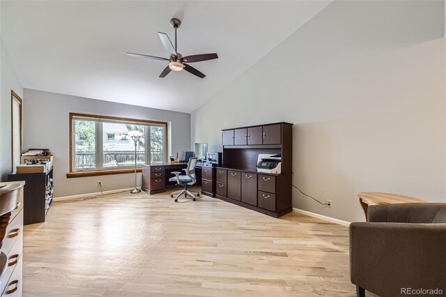 3743 W 103rd Dr, Westminster, CO 80031 - office area with ceiling fan, light wood-style flooring, and high vaulted ceiling