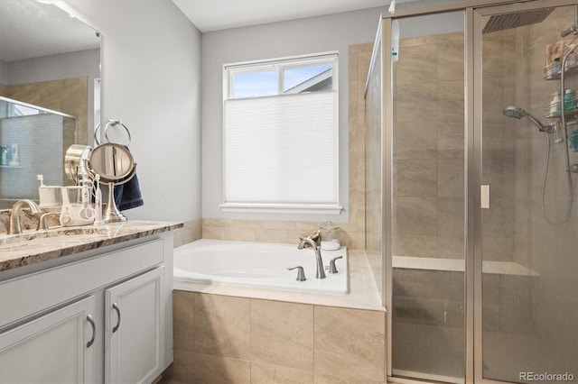 7268 Greenwater Cir, Castle Rock, CO 80108 - bathroom with a shower stall, a bath, and vanity