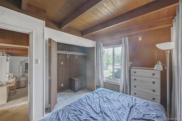 1020 Kipling St, Lakewood, CO 80215 - bedroom with wooden ceiling with exposed beams, carpet flooring, and a closet