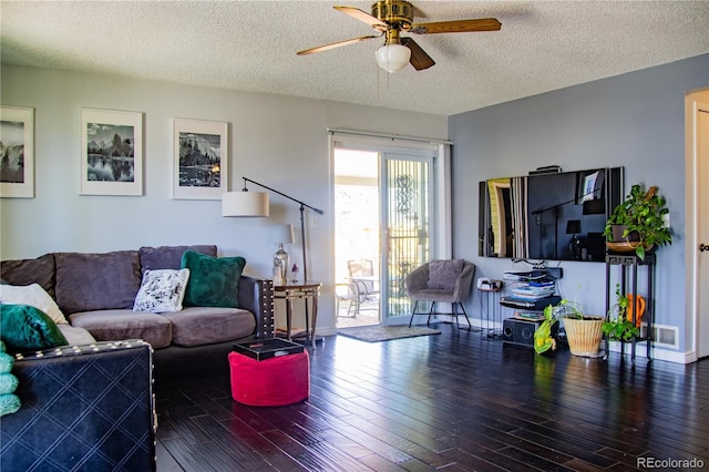 19930 E Cornell Ave, Aurora, CO 80013 - living area with a ceiling fan, a textured ceiling, and wood finished floors