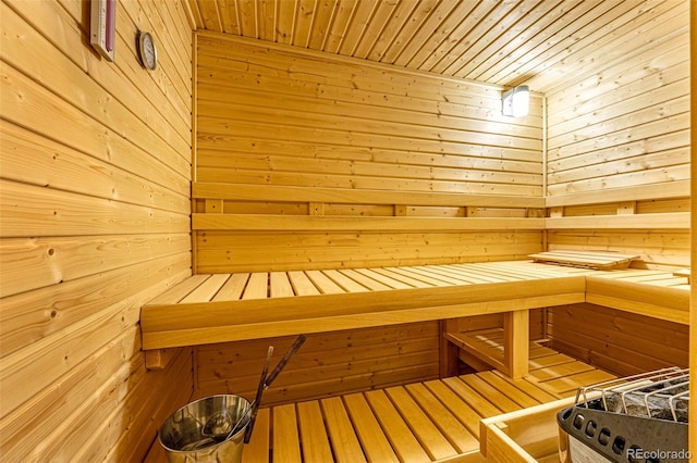 459 County Road 85, Guffey, CO 80820 - sauna featuring wood walls, wooden ceiling, and wood finished floors
