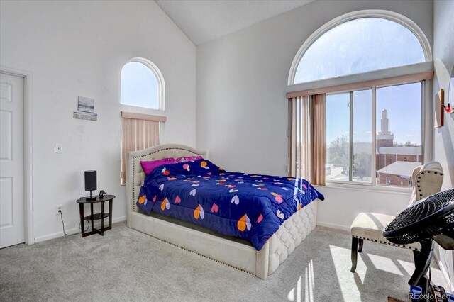 11115 E Alameda Ave Unit 201, Aurora, CO 80012 - bedroom featuring carpet floors, multiple windows, and high vaulted ceiling