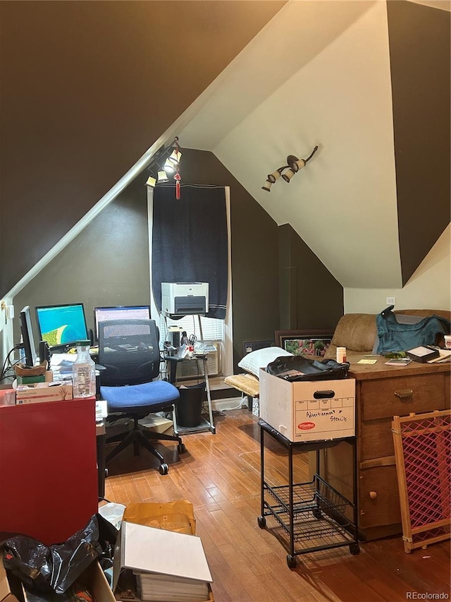 36 N Logan St, Denver, CO 80203 - office area featuring hardwood / wood-style flooring and vaulted ceiling