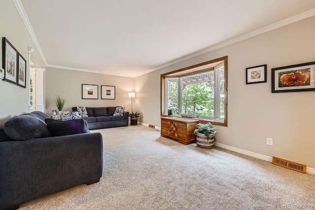 6646 S Fundy Ct, Centennial, CO 80016 - living room featuring carpet flooring, baseboards, and ornamental molding