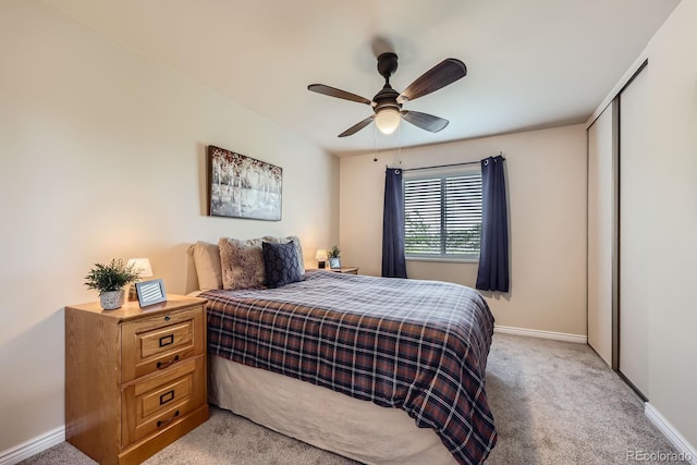 6646 S Fundy Ct, Centennial, CO 80016 - bedroom featuring light colored carpet, baseboards, a closet, and ceiling fan