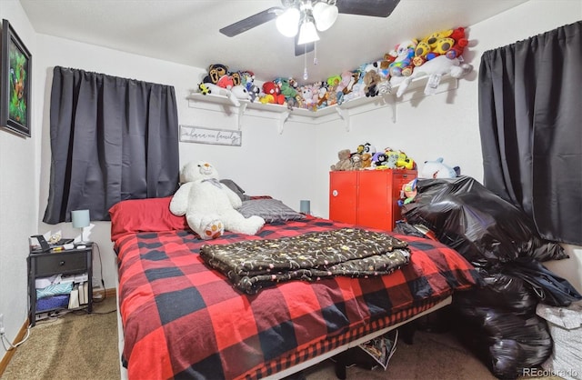 bedroom with carpet flooring and ceiling fan