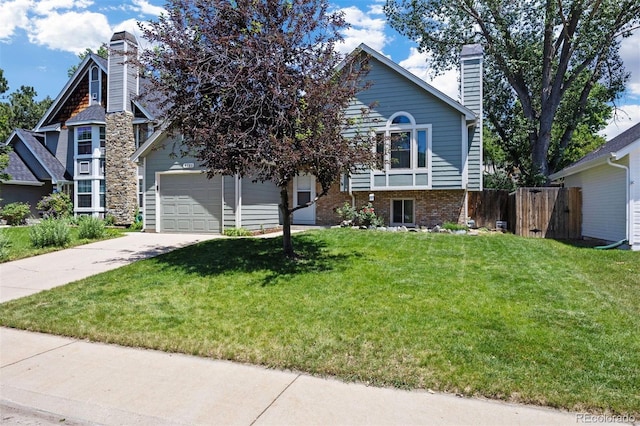 4786 S Yampa St, Aurora, CO 80015 - view of front facade featuring a chimney, concrete driveway, and a garage