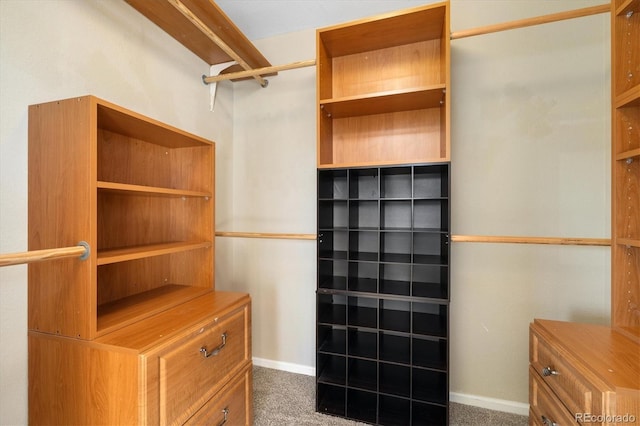 spacious closet with dark colored carpet