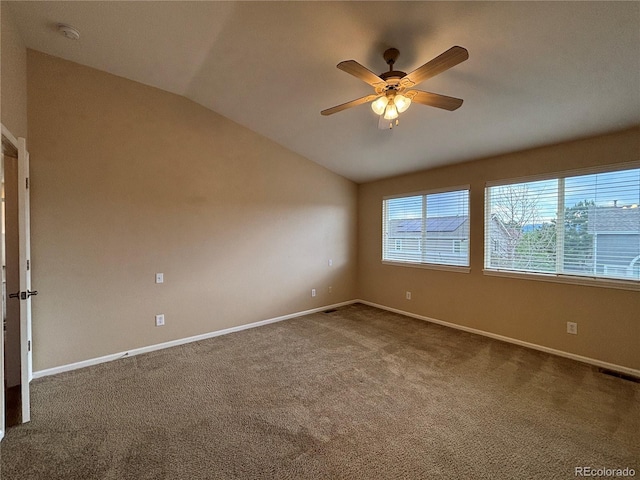 10027 Sylvestor Rd, Highlands Ranch, CO 80129 - unfurnished room featuring lofted ceiling, carpet flooring, ceiling fan, and a smoke detector
