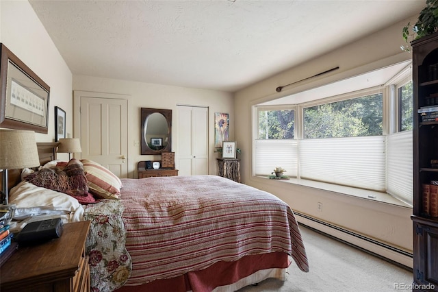 715 Main St, Georgetown, CO 80444 - carpeted bedroom featuring baseboard heating, multiple windows, and multiple closets