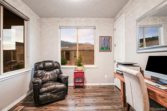 office area with a healthy amount of sunlight and dark hardwood / wood-style floors