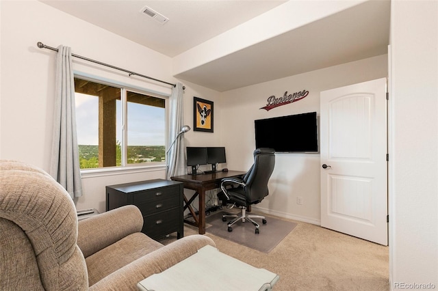 view of carpeted home office