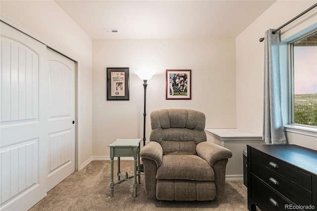 sitting room with light carpet and plenty of natural light