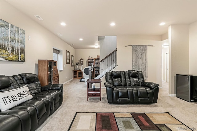 living room with light carpet