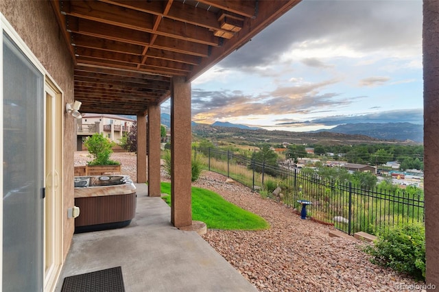 view of patio featuring a mountain view