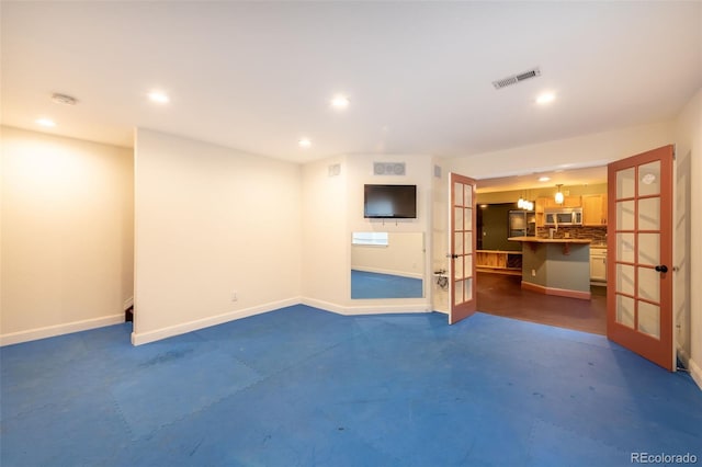 basement with french doors