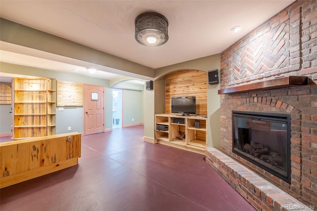 living room with a fireplace