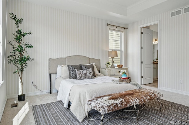 6013 Eldora St, Golden, CO 80403 - carpeted bedroom with wallpapered walls and crown molding