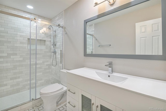 460 S Marion Pkwy Unit 1103, Denver, CO 80209 - bathroom with vanity, a stall shower, and tile patterned flooring