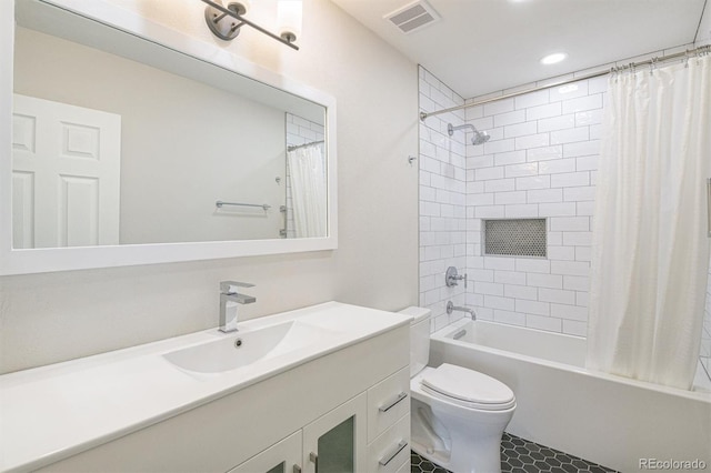 460 S Marion Pkwy Unit 1103, Denver, CO 80209 - bathroom featuring vanity, shower / tub combo, recessed lighting, and tile patterned floors