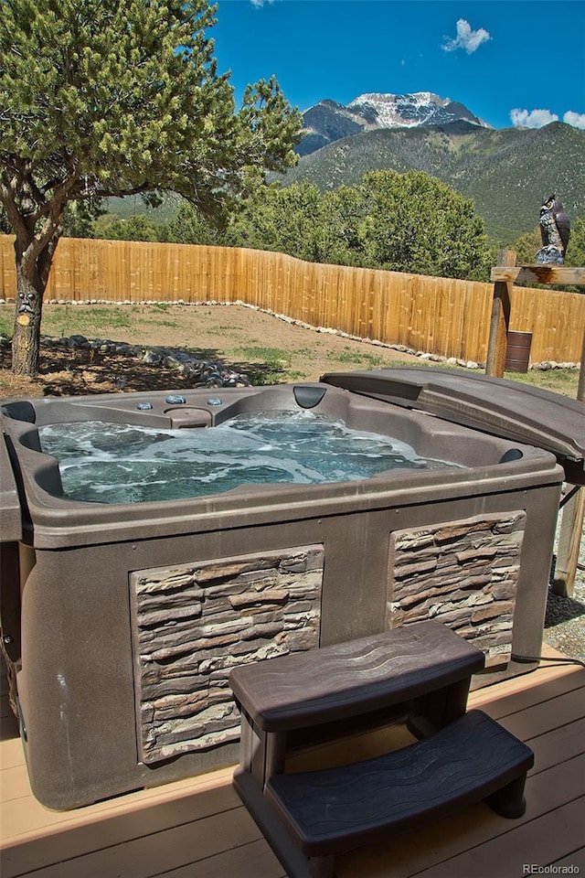 1564 Wagon Wheel Rd, Crestone, CO 81131 - view of pool featuring a hot tub and a mountain view