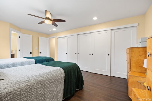 11035 E Berry Ave, Englewood, CO 80111 - bedroom with dark wood-style flooring, recessed lighting, and ceiling fan