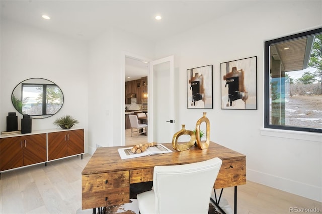 home office featuring light hardwood / wood-style flooring