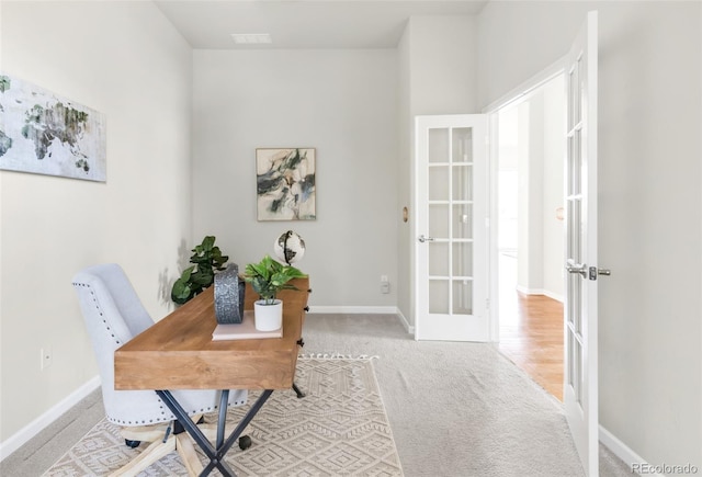 4519 Silver Mountain Loop, Broomfield, CO 80023 - home office with french doors, carpet flooring, and baseboards