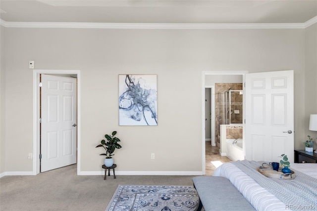 4519 Silver Mountain Loop, Broomfield, CO 80023 - bedroom featuring ornamental molding, carpet, baseboards, and ensuite bath