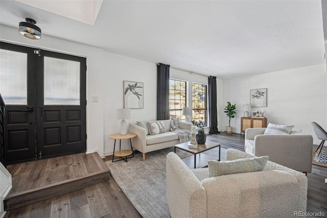 living room featuring dark hardwood / wood-style floors